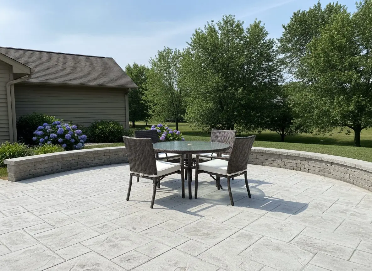 Stamped patio, ashlar slate pattern in Normal