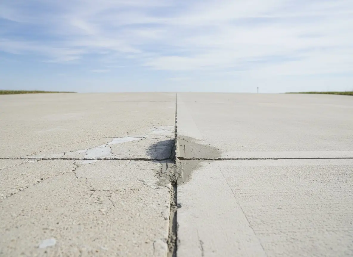 A saw-cut line marking where a damaged section of driveway ends and sound concrete begins, ready for the failed panel to be removed.