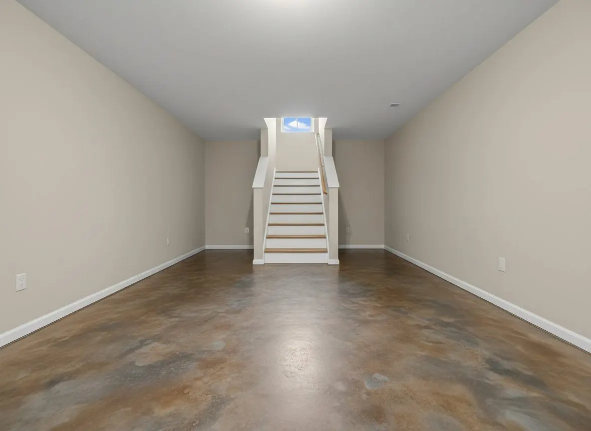 Stained basement floor in Danvers