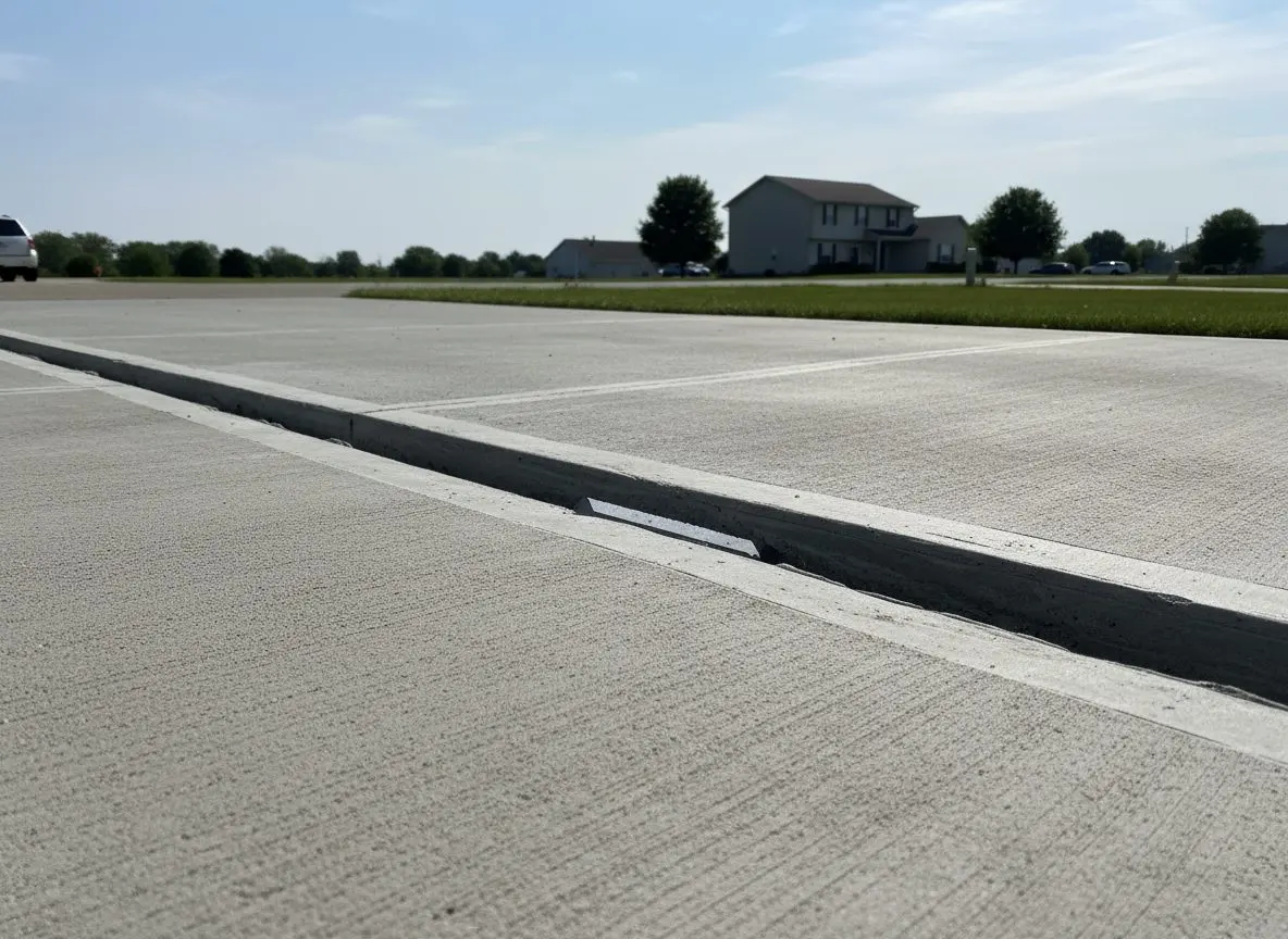 A driveway slab with one section noticeably higher than the section beside it at the joint, daylight visible in the gap.